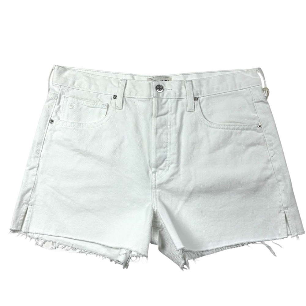 ETICA COTTON VINTAGE WHITE HAVEN HIGH RISE RELAXED RAW HEM BUTTON FLY SHORTS - Picture 3 of 12